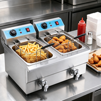 Friteuse électrique professionnelle en acier inoxydable avec 2 cuves, 2 paniers, capacité de 16 L, montée en température rapidement