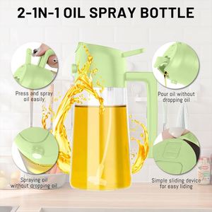High Quality Reusable Eco-Friendly 470Ml Glass <b>Plastic</b> Olive Oil Soy Sauce Seasoning <b>Bottle</b> with Dual-Purpose <b>Spray</b> Pour Lids - Product Image 3