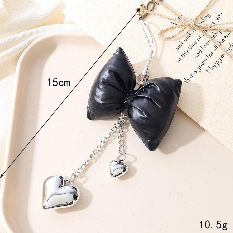 Leather Bow Heart Pendant - Small Rope Head - Black