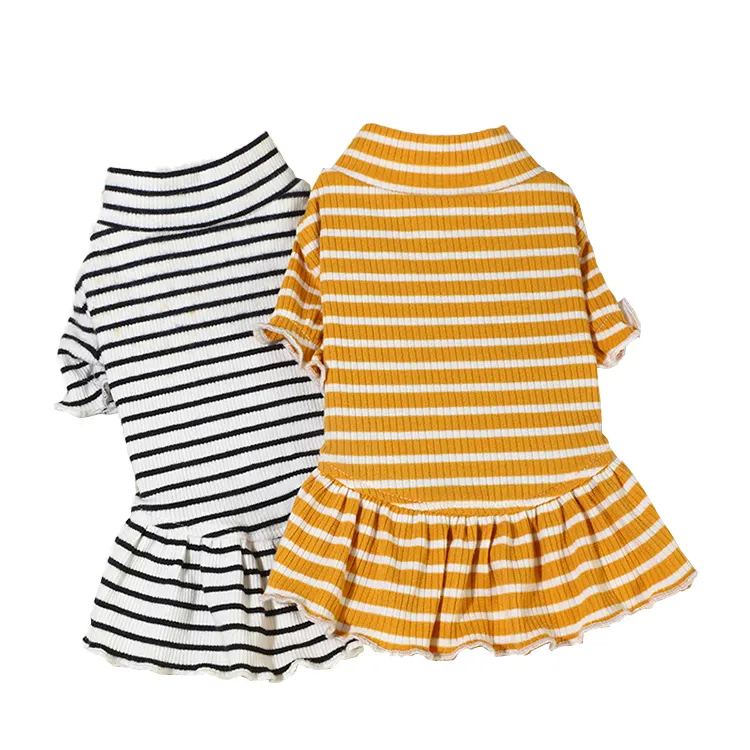 New Original Fashion Cute Pet Knit Skirt Spring Autumn High-Necked Striped Dog Dress