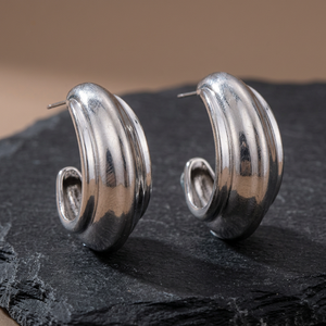 Trendy <b>Huggie</b> Earrings Zinc Alloy Design Gold/Rodium Polish 17g Unisex - Product Image 3