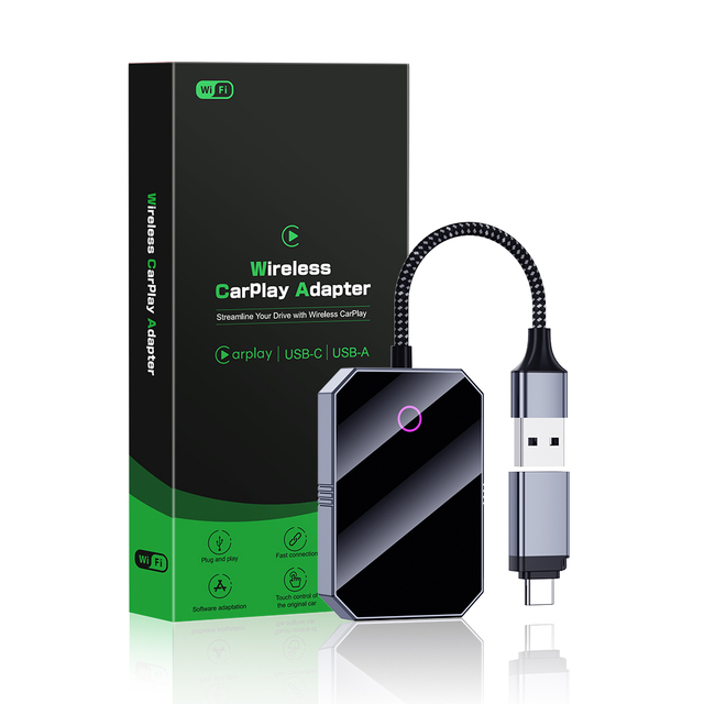 Fuallwin OEM ODM Portable 2-in-1 Car Play Android Auto Dongle Wireless Carplay Adapter for iPhone Universal Cars Wired Features