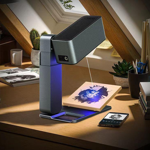 YHS Intelligent Foldable Wood Diode Mini Laser Engraver Printer 5W Portable Desktop Laser Engraving Machine on Leaf