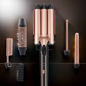 Professional Salon Hair Straightener Comb 5 In 1 Curl Waver Wand Curling Iron Triple Rotating 3 Barrel Hair Curler