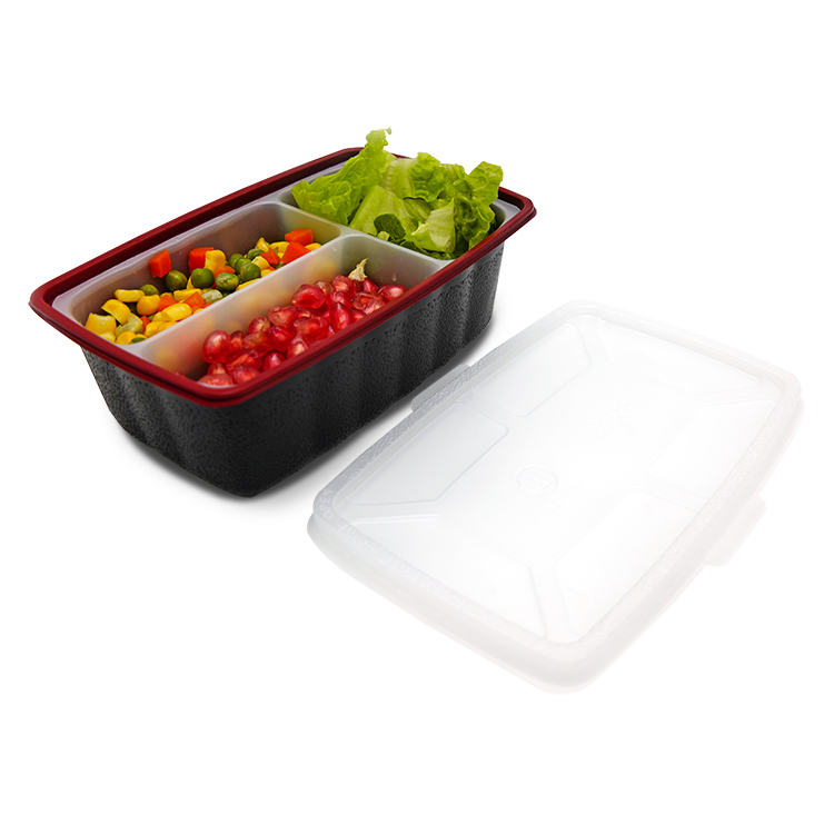 4 compartiments à emporter emballage alimentaire jetable PP micro-ondable contenants en plastique avec couvercles