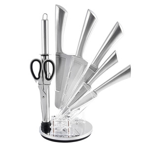 Large 8PCS inventory Hollow Handle Stainless Steel Knife Set with <b>Scissors</b> and <b>Sharpener</b> with Rotating Knife Block - Product Image 2