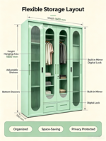 Armoire en acier à 4 portes avec miroirs, OEM ODM, pour la vente en gros et les projets