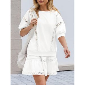 Conjunto de 2 Piezas para Mujer Fisoew con Encaje, Manga Corta, Estilo Dulce de Verano, Tejido Transpirable, Estilo Coqueta - Product Image 4