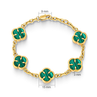 Bracelet Trèfle de Luxe pour Homme, Plaqué Or 18 Carats en Acier Inoxydable avec Onyx Noir et Pierre Verte, Breloque Fleur pour Couple, pour Femme
