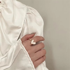 Nhẫn vàng mạ vàng Hàn Quốc dành cho nữ nam, nhẫn hở điều chỉnh được, nhẫn thời trang sáng tạo hình trái tim trắng, nhẫn tình yêu dành cho nữ - Product Image 4
