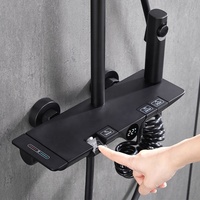 Système de douche mural thermostatique à LED Robinet noir à poignée unique à 4 fonctions pour hôtels