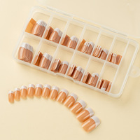 120 Pièces Caméléon Laser Faux Ongles ABS Café Couleur Gel Blanc Base Portable Court Conception Amande pour Long/Court Réutilisable