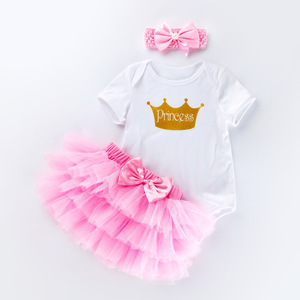 Vendita Diretta dalla Fabbrica <span class=keywords><strong>Set</strong></span> di Tutine per Bambina 0-2 Anni con Maniche Corte, Vestito per <span class=keywords><strong>Compleanno</strong></span> e Festival, Gonna in Pizzo - Product Image 2