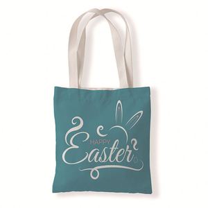 2024 Happy Easter cetakan dapat digunakan kembali dicetak kanvas menangani tas bahu anak-anak katun tas belanja kemasan mainan telur tas - Product Image 6