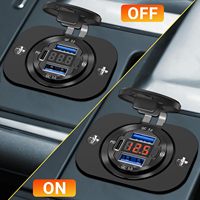 Cargador USB de 66W 12V-24V con Carga Rápida 3.0 y PD 30W, Voltímetro, Interruptor de Botón para Auto, Barco, Marino, ATV, UTV, Toma de Corriente USB