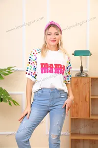 Groothandel Custom Zomer Oversized Roze Chenille Borduurwerk T Shirts Voor Vrouwen Plus Size Blouse Vrouwen Tops