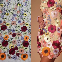 2025 prix usine haut de gamme français 3D fleur brodé Tulle maille dentelle tissu pour les robes de soirée des femmes