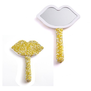 Hot Selling Sexy Lady Lip Shape Full Diamond Bling Bling Luxury Vanity <b>Compact</b> <b>Mirror</b> With Handle - Product Image 1