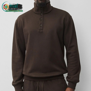 Sudadera de Cuello Alto con Botones para Hombre, Tejido de Rizo Premium, Manga Larga, Estilo Casual, Top de Moda - Product Image 1