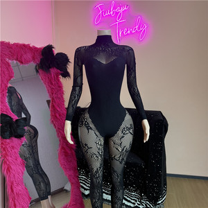 Mono sexy estilo hipster para mujer, jacquard, coqueto, con patchwork, ajustado, elástico, para discoteca. - Product Image 1