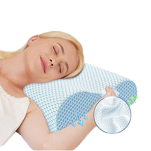 Ortopedi serviks ergonomis kepala gelombang memori bantal sutra es bambu penutup Floral geometris daun kontur bantal leher tempat tidur - Product Image 6