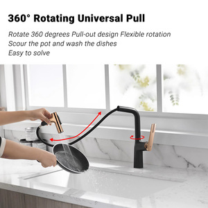 Robinet de cuisine de luxe en laiton doré, mitigeur chaud/froid 360° °   Robinet de lavabo rotatif à montage sur plan pour hôtel et villa - Product Image 3