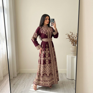 Robe d'Aïd imprimée pour femmes avec ceinture, fermeture éclair sur le devant, longueur complète, vente en gros - Product Image 1