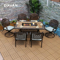 Table de barbecue 6 chaises table de feu à gaz ensemble de Patio en aluminium moulé meubles d'extérieur pour jardin