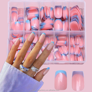 120 faux ongles courts carrés de style français à motif carré, couvrance totale - Product Image 2