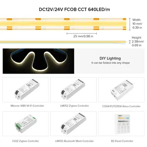 BTF-조명 FCOB CCT 3000K to 6000K 조정 가능 화이트 IP65 방수 RA90 5M 640 LED 밝기 조절 FOB COB 유연한 Led 스트립 빛