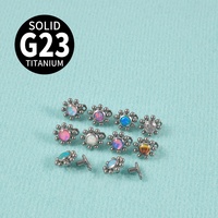 Gaby Nouveau Ancrage Dermal ASTM F136 en Acier Inoxydable G23 Plaqué Argent, Motif Tournesol, Filetage Interne, Calibre 14, Piercing Fin Vintage