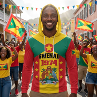 Drapeau national et armoiries de Grenade, chemise de protection solaire à capuche, chemise de protection solaire à manches longues pour hommes