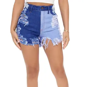 Damen Jeans shorts Patchwork Stretchy Ripped Hole Quaste Mini Jeans Damen Casual Fashion Sommers horts Jean