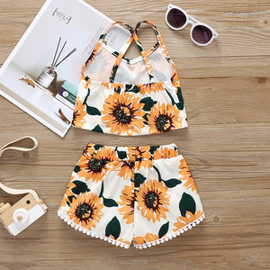 Oferta de Sombreros: Conjunto de 2 Piezas de Ropa para Niña con Estampado de Girasol y Encaje con Flecos - Product Image 3