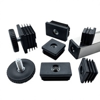 Ensemble de pieds de nivellement carrés avec inserts de tube fileté 40 mm x 40 mm, kit de capuchons réglables, pieds de chaise, pieds de table, pieds de meubles, couvre-pieds en plastique noir