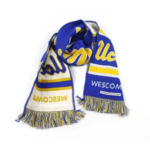 Оптовая продажа, популярный модный Пользовательский логотип, акриловый многоцветный жаккардовый Зимний вязаный шарф для любителей футбола