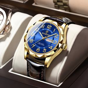 Montre-bracelet pour homme Binbond 43 mm en cuir, mouvement à quartz, étanche, lumineuse, date, double calendrier, vente en gros - Product Image 2