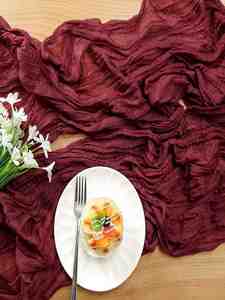 1pc Bohemian Style Gauze Rural Wedding Party Decorated Crinkle <b>Cloth</b> <b>Table</b> <b>Runner</b> 90*180cm - Product Image 3