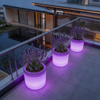 Pots de fleurs suspendus lumineux pour jardin, imperméables, à LED, changeant de couleur, avec un design minimaliste et rustique