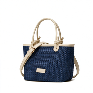 Bolsos de playa de gran capacidad para mujer, hechos a mano, de paja densa, de color sólido, bolso tejido, forro de poliéster, parte superior abierta - Product Image 5