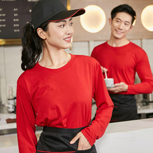 Camiseta de Manga Larga de Algodón Puro para Uniforme de Camarero, Color Sólido, para Restaurantes y Bares - Product Image 5