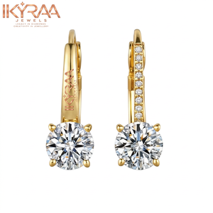 Pendientes de Aro con Diamantes Chapados en Oro para Mujer, Corte Brillante Redondo, con Diamantes Pavé - Product Image 1