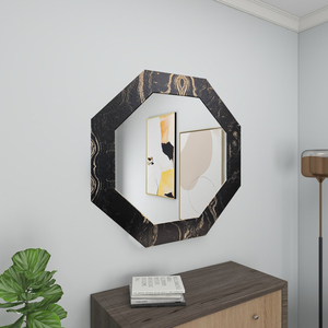 יוקרה מודרנית מותאמת אישית הדפסה מראה מתומן שיש שחור עיצוב הקלה מסגרת עץ קיר יוקרה - Product Image 2