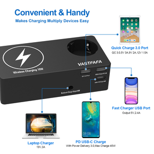 Multiprise USB multifonction Vastfafa 16A avec chargeur sans fil et port Type-C, <span class=keywords><strong>prise</strong></span> d'extension de type UE pour la vente en gros - Product Image 6