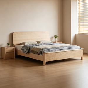 Minimalist Birch Wood Queen Size Bed <b>Frame</b> with Storage Drawer and Plywood Panel Design - Product Image 4