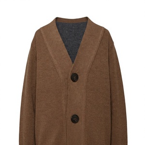 Cardigan en laine acrylique marron pour homme, col en V, boutonnage frontal, manches classiques, anti-boulochage, couleur unie, épaisseur standard, automne - Product Image 1