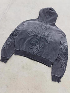 <span class=keywords><strong>Felpa</strong></span> <span class=keywords><strong>con</strong></span> Cappuccio Gotica <span class=keywords><strong>Oversize</strong></span> da Uomo in Cotone 100% <span class=keywords><strong>con</strong></span> <span class=keywords><strong>Zip</strong></span>, Ricamo Personalizzato, Effetto Vintage Acid Wash e Distressed, Stile Opiumcore - Vendita all'Ingrosso - Product Image 4