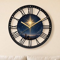 Horloge murale en fer à chiffres romains, motif Église Nuit étoilée, en stock pour la décoration murale religieuse de la maison et du salon
