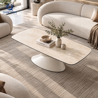 Table basse de salon de luxe moderne en pierre frittée avec plateau en verre et base en métal – Vente en gros directe usine de meubles