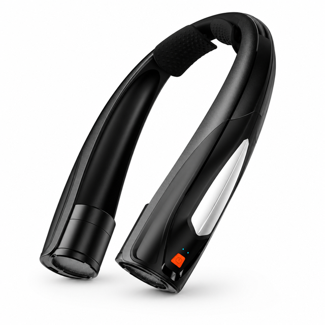 2026 Rechargeable Plastic Neck Fan Black Portable Hands-Free Neck Cooler USB Type C 6000mAh 3W Brushless Motor Car Household Use